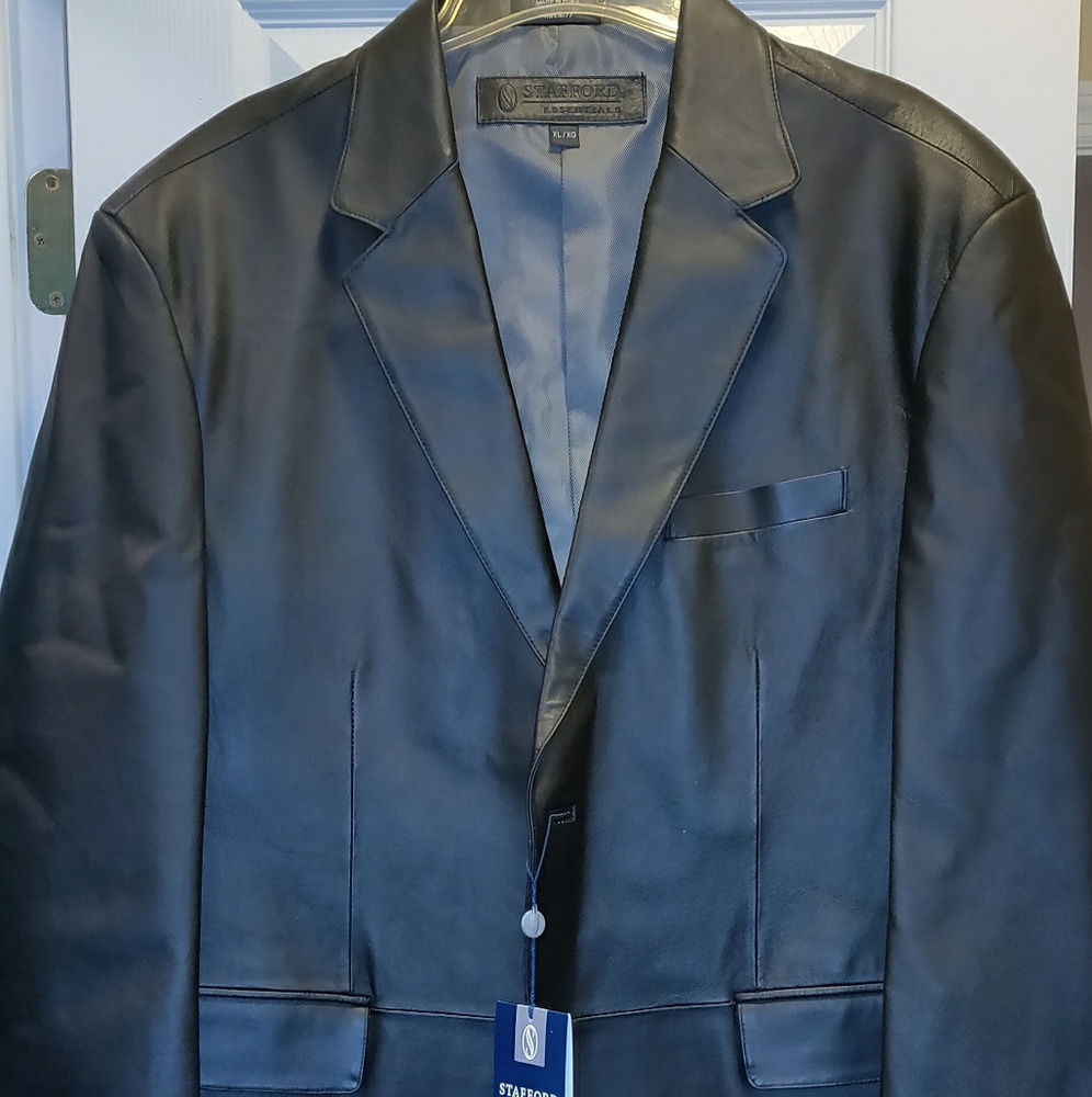 Men's Stafford Black Leather Coat XL (NWT)